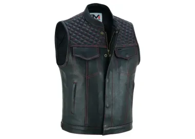 Gilet cuir biker homme, cut custom DMD RED
