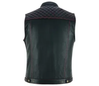 Gilet cuir biker homme, cut custom DMD RED