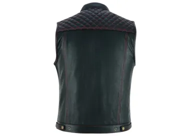 Gilet cuir biker homme, cut custom DMD RED