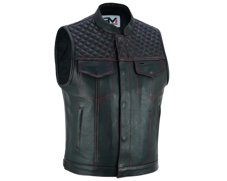 Gilet cuir biker homme, cut custom DMD RED