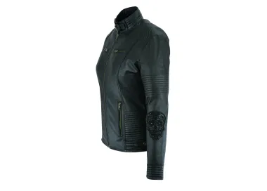 Blouson en cuir moto femme skull