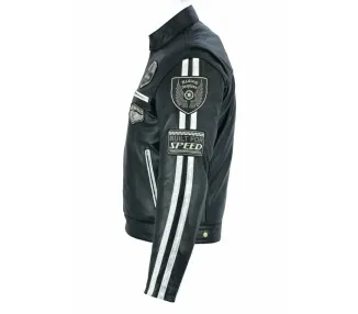 Veste en cuir Noir avec patch et protections